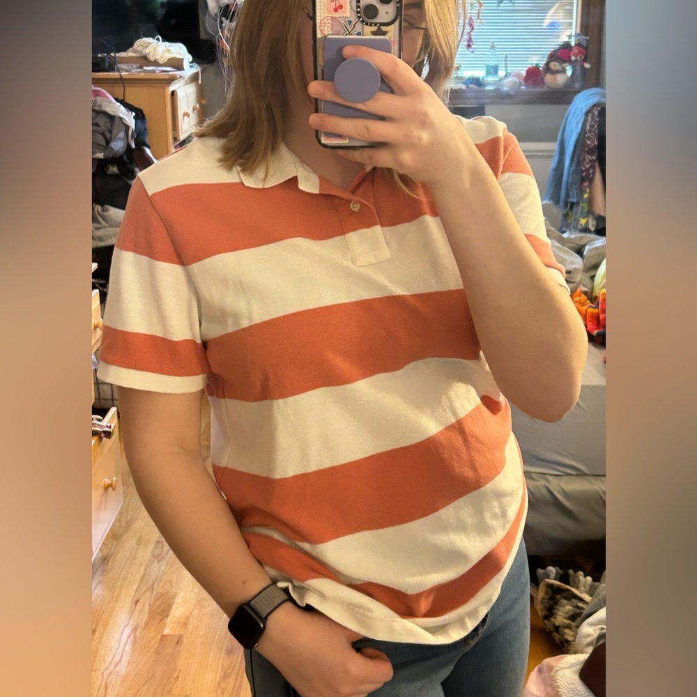 Old Navy Coral and White Button Pull Over Tee Classic Fit Men’s Large